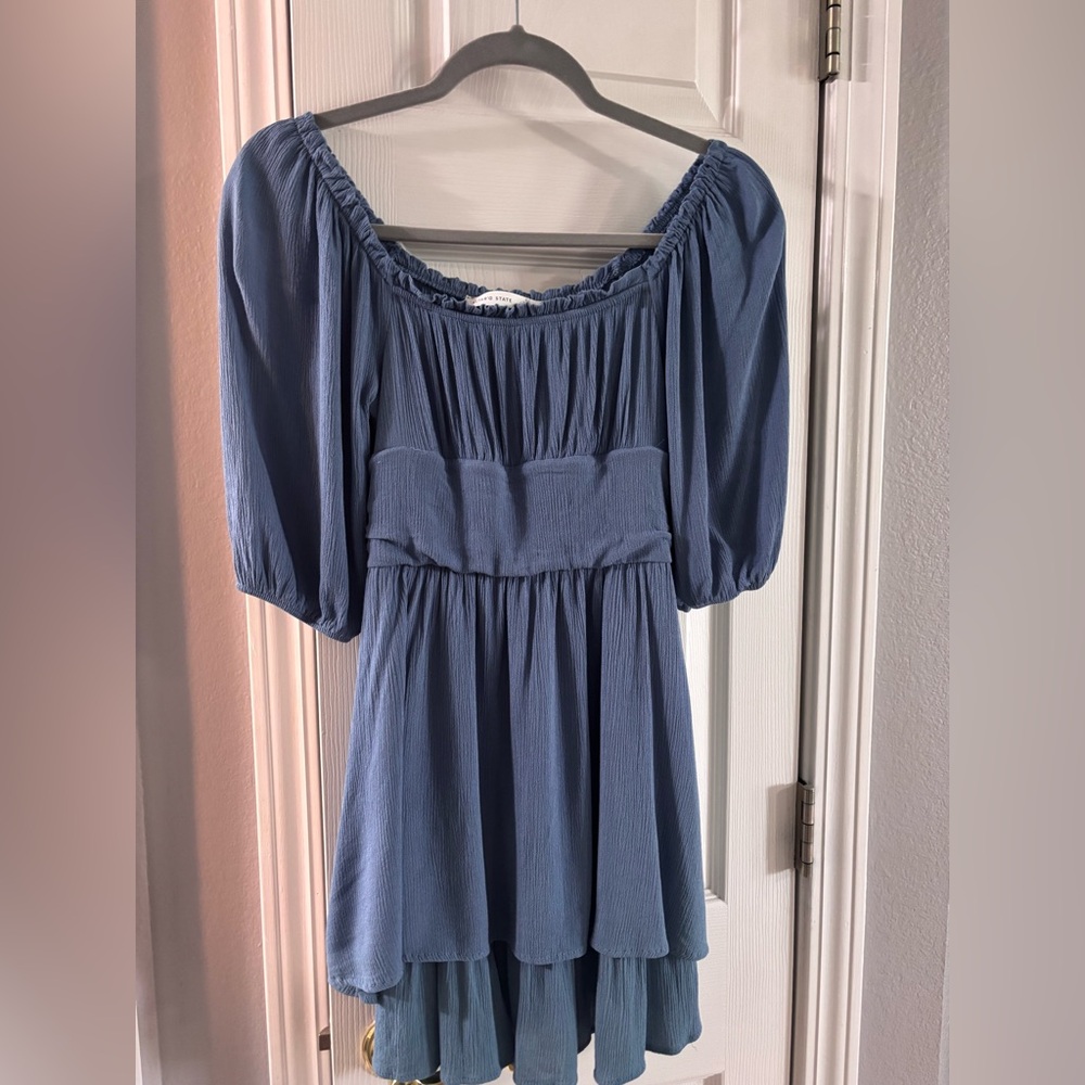Altar'd State Dusty Blue Off the Shoulder Dress
